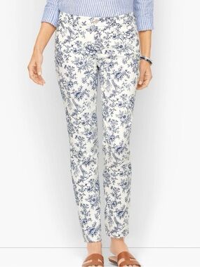 Talbots TOILE BIRD print - SLIM ANKLE JEANS - blue white sz 4